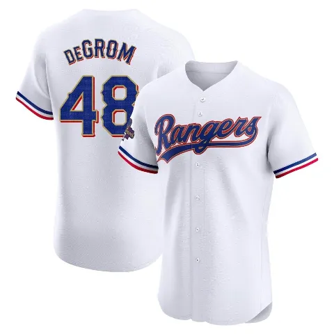 Men's Texas Rangers ＃48 Jacob deGrom Gold Elite White 2024 Collection Jersey