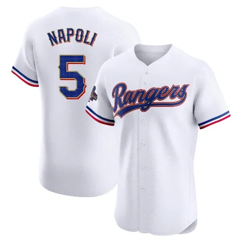 Men's Texas Rangers ＃5 Mike Napoli Gold Elite White 2024 Collection Jersey