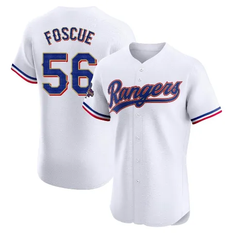 Men's Texas Rangers ＃56 Justin Foscue Gold Elite White 2024 Collection Jersey