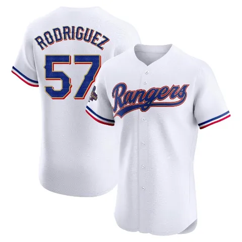 Men's Texas Rangers ＃57 Yerry Rodriguez Gold Elite White 2024 Collection Jersey