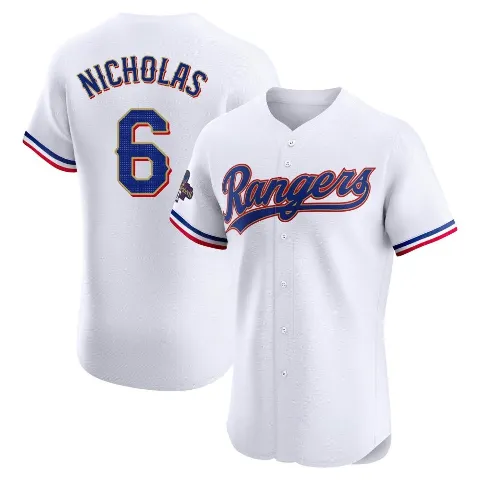 Men's Texas Rangers ＃6 Brett Nicholas Gold Elite White 2024 Collection Jersey