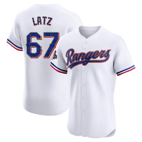 Men's Texas Rangers ＃67 Jacob Latz Gold Elite White 2024 Collection Jersey
