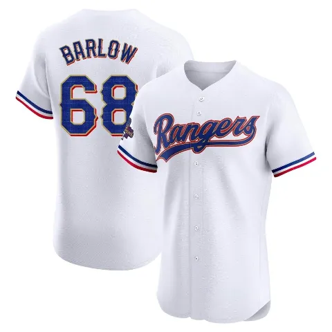 Men's Texas Rangers ＃68 Joe Barlow Gold Elite White 2024 Collection Jersey