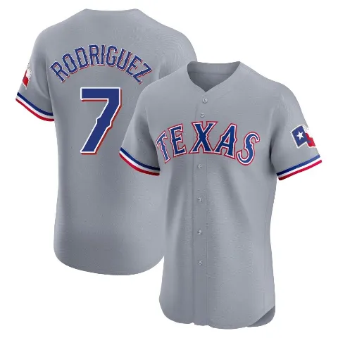 Men's Texas Rangers ＃7 Ivan Rodriguez Gray Elite Road Jersey