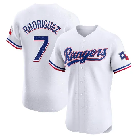 Men's Texas Rangers ＃7 Ivan Rodriguez White Elite Home Jersey