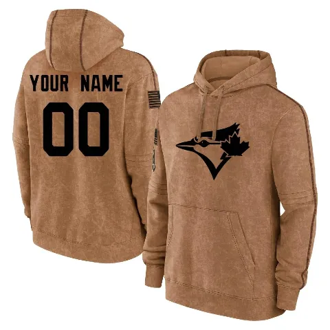 Men's Toronto Blue Jays ＃00 Custom Hoodie Brown Custom 2023 Salute to Service Club Pullover Hoodie