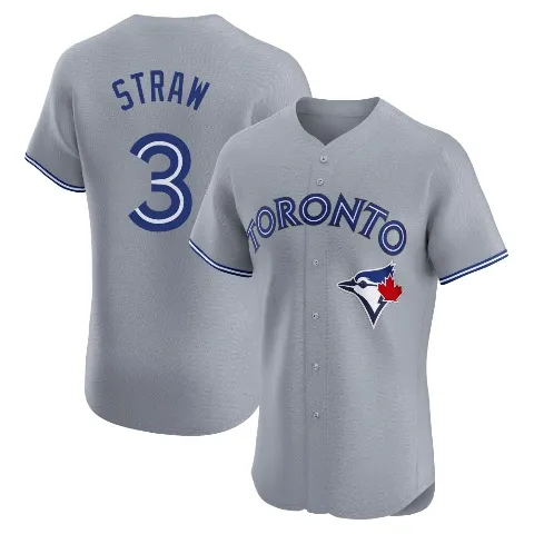 Men's Toronto Blue Jays ＃3 Myles Straw Gray Elite Road Jersey