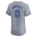 Men's Toronto Blue Jays ＃8 Alex Gonzalez Gray Elite Road Jersey