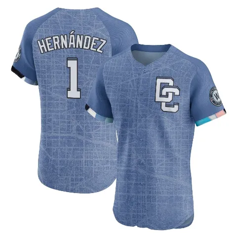 Men's Washington Nationals ＃1 Cesar Hernandez Blue Elite 2025 City Connect Jersey