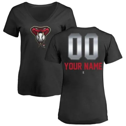 Women's Arizona Diamondbacks ＃00 Custom T-Shirt Black Custom Midnight Mascot V-Neck T-Shirt -