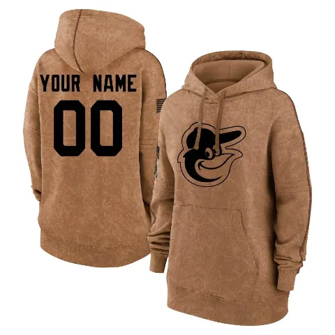 Women's Baltimore Orioles ＃00 Custom Hoodie Brown Custom 2023 Salute to Service Pullover Hoodie
