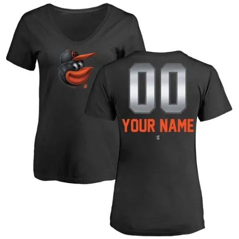 Women's Baltimore Orioles ＃00 Custom T-Shirt Black Custom Midnight Mascot V-Neck T-Shirt -
