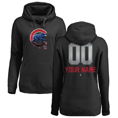 Women's Chicago Cubs ＃00 Custom Hoodie Black Custom Midnight Mascot Pullover Hoodie -