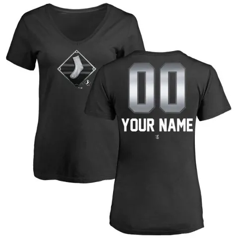 Women's Chicago White Sox ＃00 Custom T-Shirt Black Custom Midnight Mascot V-Neck T-Shirt -