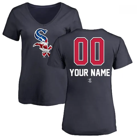 Women's Chicago White Sox ＃00 Custom T-Shirt Navy Custom Name and Number Banner Wave V-Neck T-Shirt -