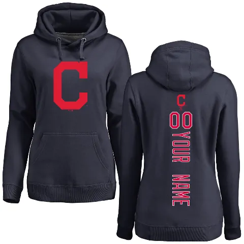 Women's Cleveland Guardians ＃00 Custom Hoodie Navy Custom Backer Pullover Hoodie