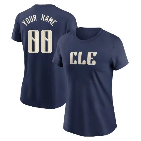 Women's Cleveland Guardians ＃00 Custom T-Shirt Navy Custom 2024 City Connect T-Shirt