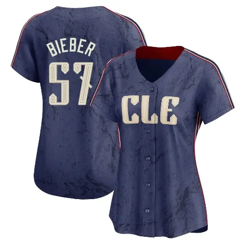 Women's Cleveland Guardians ＃57 Shane Bieber Navy Limited 2024 City Connect Jersey