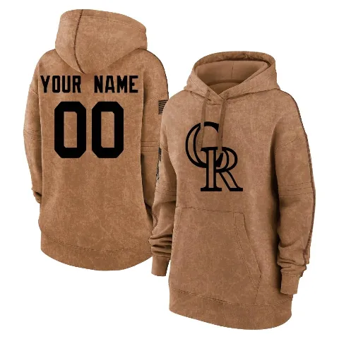 Women's Colorado Rockies ＃00 Custom Hoodie Brown Custom 2023 Salute to Service Pullover Hoodie