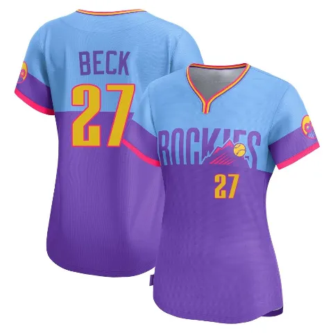 Women's Colorado Rockies ＃27 Jordan Beck Purple/Light Limited Blue 2025 City Connect Jersey