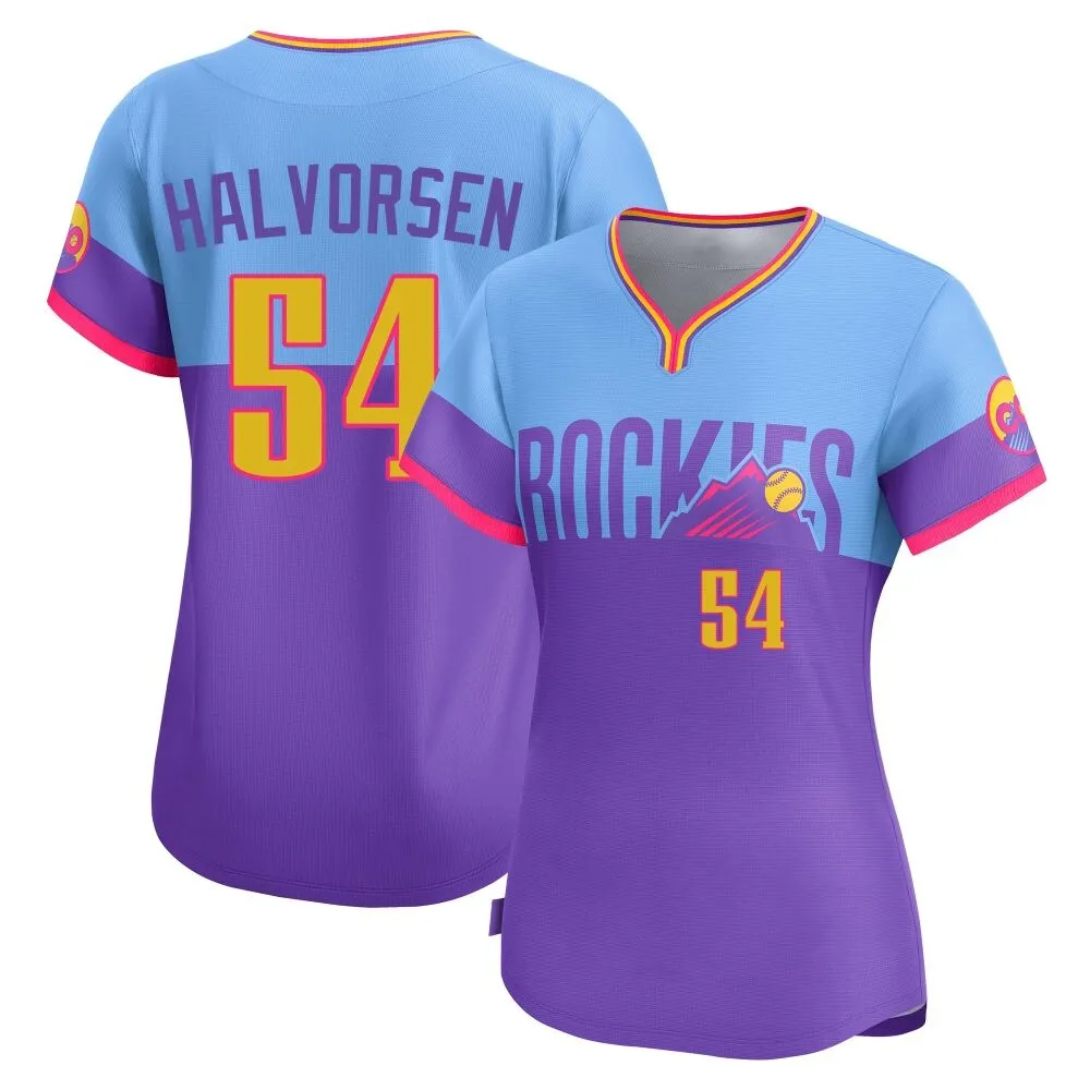 Women's Colorado Rockies ＃54 Seth Halvorsen Purple/Light Limited Blue 2025 City Connect Jersey
