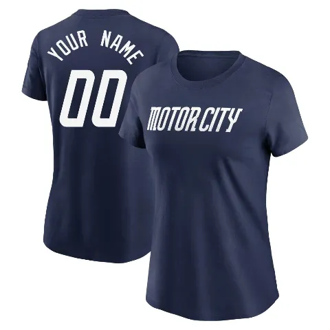 Women's Detroit Tigers ＃00 Custom T-Shirt Navy Custom 2024 City Connect Fuse Name & Number T-Shirt