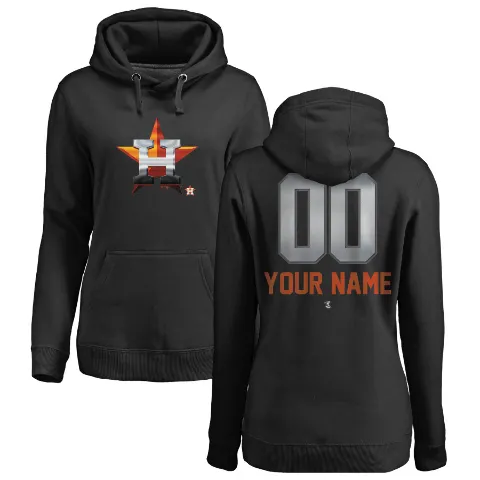 Women's Houston Astros ＃00 Custom Hoodie Black Custom Midnight Mascot Pullover Hoodie -
