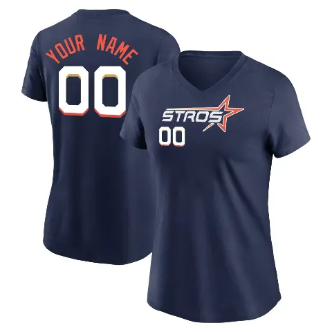 Women's Houston Astros ＃00 Custom T-Shirt Navy Custom 2025 City Connect Fuse Name & Number T-Shirt