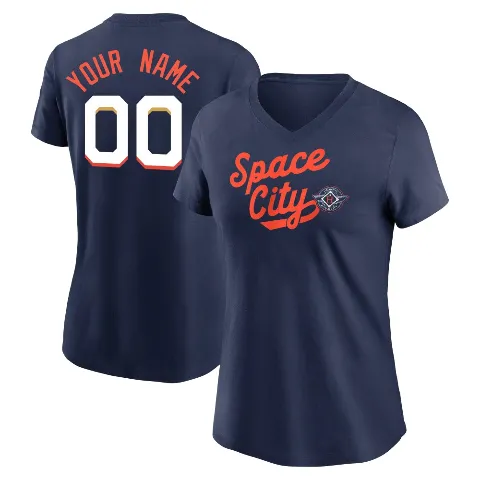 Women's Houston Astros ＃00 Custom T-Shirt Navy Legend Custom 2025 City Connect Team Phrase Performance Name & Number T-Shirt