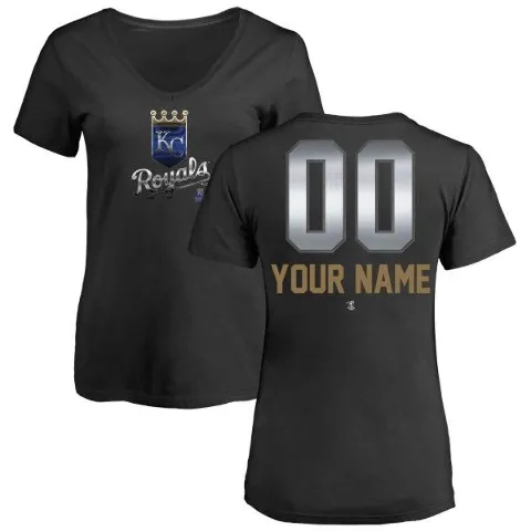 Women's Kansas City Royals ＃00 Custom T-Shirt Black Custom Midnight Mascot V-Neck T-Shirt -