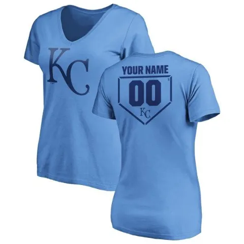 Women's Kansas City Royals ＃00 Custom T-Shirt Light Blue Custom RBI Slim Fit V-Neck T-Shirt -