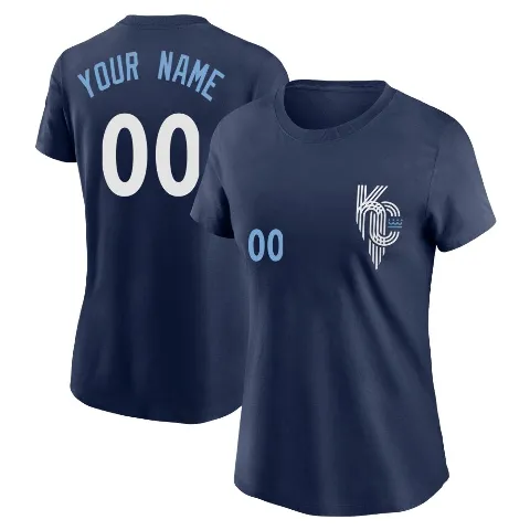 Women's Kansas City Royals ＃00 Custom T-Shirt Navy Custom 2022 City Connect Name & Number T-Shirt
