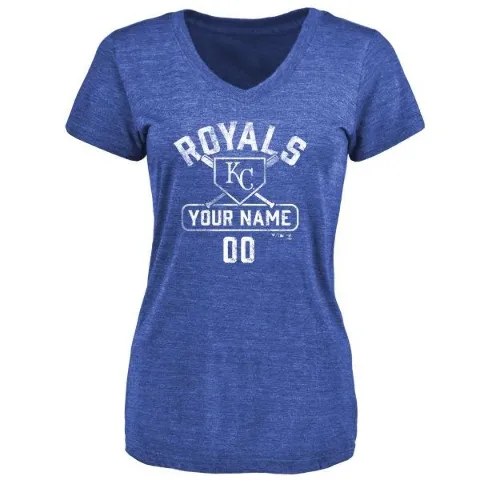 Women's Kansas City Royals ＃00 Custom T-Shirt Royal Custom Base Runner Tri-Blend T-Shirt -