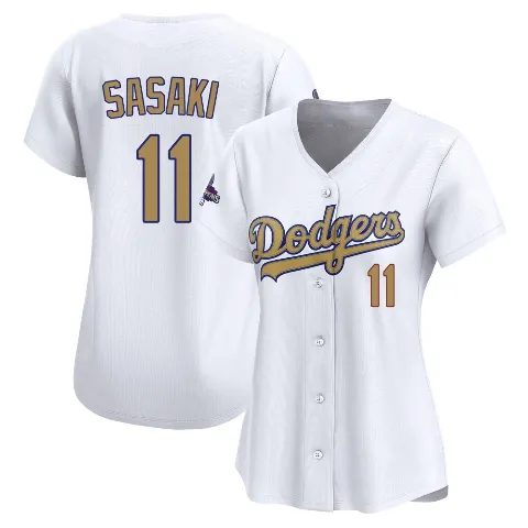 Women's Los Angeles Dodgers ＃11 Roki Sasaki Gold Limited White 2025 Collection Jersey