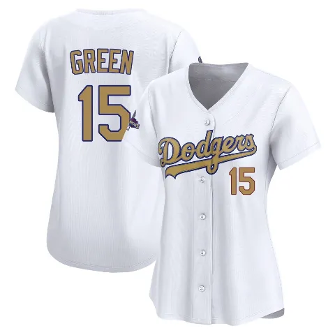 Women's Los Angeles Dodgers ＃15 Shawn Green Gold Limited White 2025 Collection Jersey