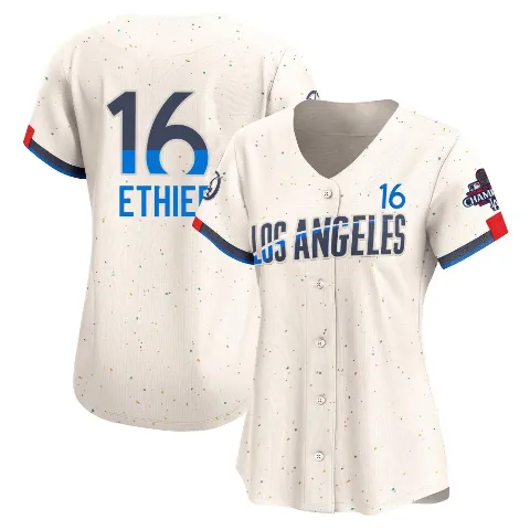 Women's Los Angeles Dodgers ＃16 Andre Ethier Cream Limited 2024 City Connect World Series Champions Jersey