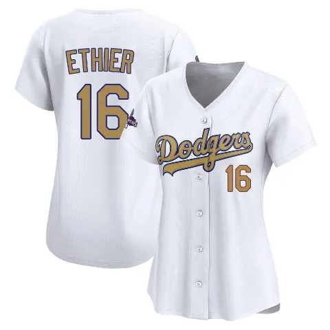 Women's Los Angeles Dodgers ＃16 Andre Ethier Gold Limited White 2025 Collection Jersey