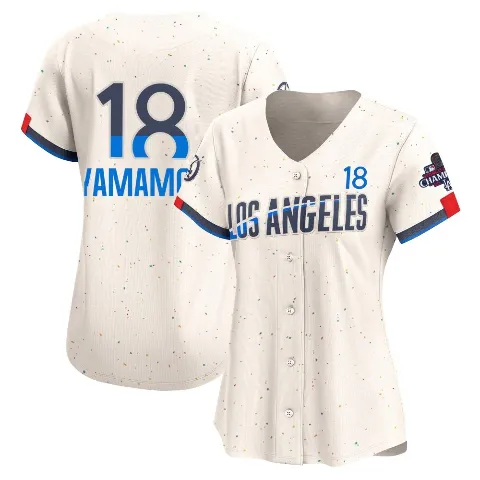 Women's Los Angeles Dodgers ＃18 Yoshinobu Yamamoto Cream Limited 2024 City Connect World Series Champions Jersey