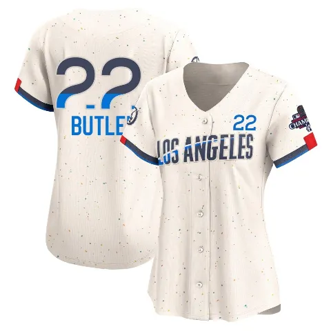 Women's Los Angeles Dodgers ＃22 Brett Butler Cream Limited 2024 City Connect World Series Champions Jersey