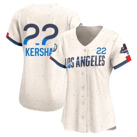 Women's Los Angeles Dodgers ＃22 Clayton Kershaw Cream Limited 2024 City Connect World Series Champions Jersey