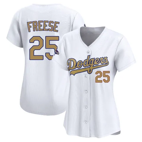 Women's Los Angeles Dodgers ＃25 David Freese Gold Limited White 2025 Collection Jersey