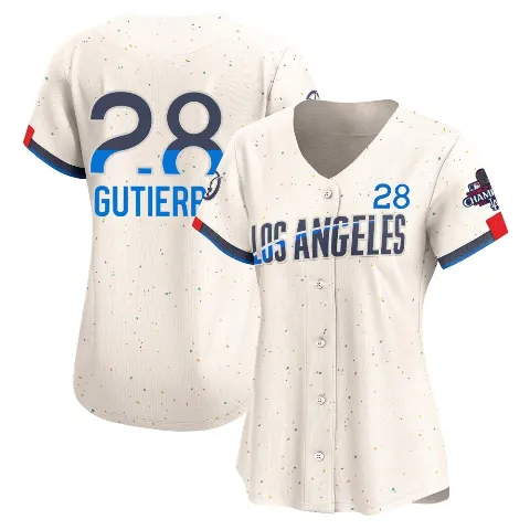 Women's Los Angeles Dodgers ＃28 Franklin Gutierrez Cream Limited 2024 City Connect World Series Champions Jersey