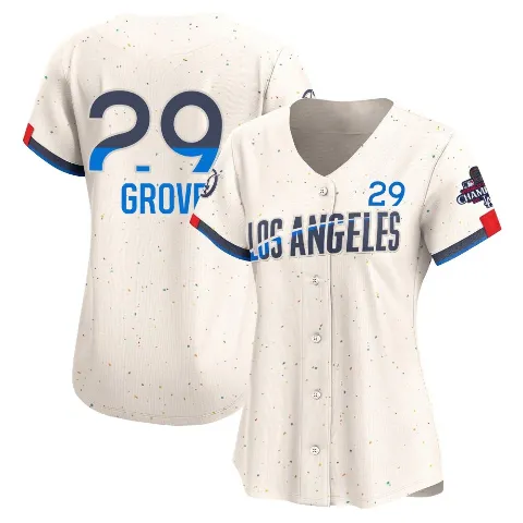 Women's Los Angeles Dodgers ＃29 Michael Grove Cream Limited 2024 City Connect World Series Champions Jersey