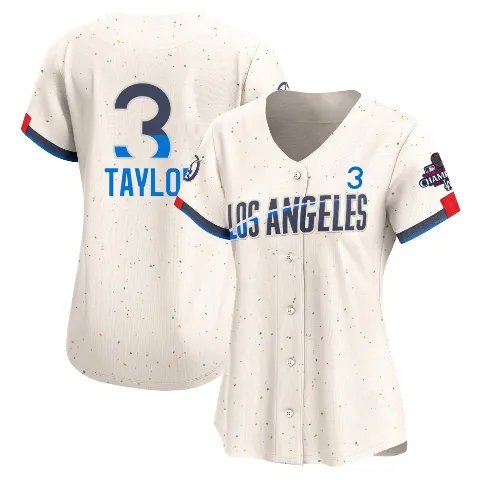 Women's Los Angeles Dodgers ＃3 Chris Taylor Cream Limited 2024 City Connect World Series Champions Jersey