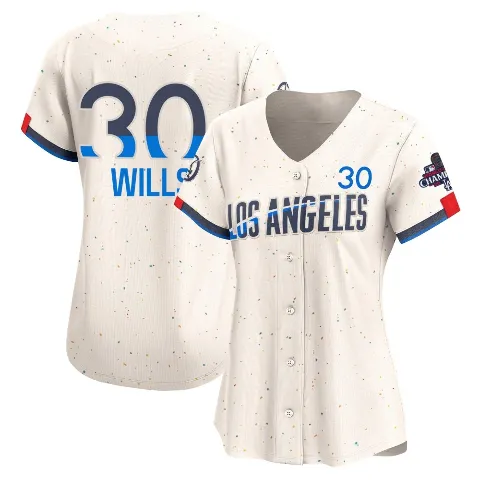 Women's Los Angeles Dodgers ＃30 Maury Wills Cream Limited 2024 City Connect World Series Champions Jersey