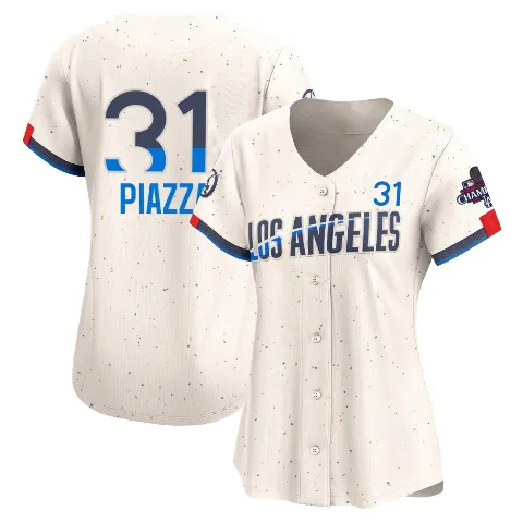 Women's Los Angeles Dodgers ＃31 Mike Piazza Cream Limited 2024 City Connect World Series Champions Jersey