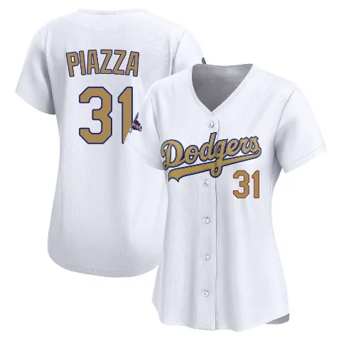 Women's Los Angeles Dodgers ＃31 Mike Piazza Gold Limited White 2025 Collection Jersey