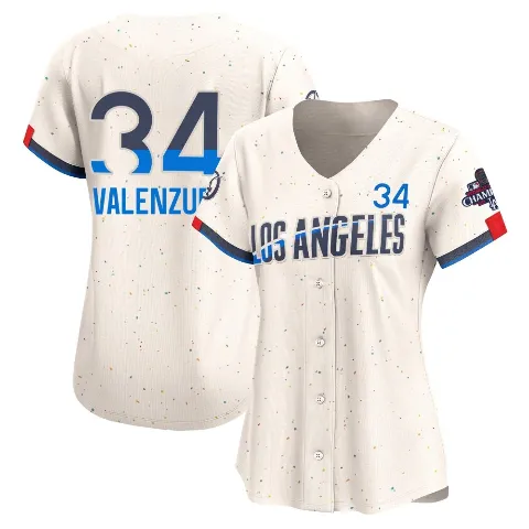 Women's Los Angeles Dodgers ＃34 Fernando Valenzuela Cream Limited 2024 City Connect World Series Champions Jersey