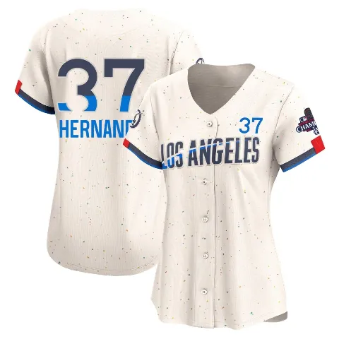 Women's Los Angeles Dodgers ＃37 Teoscar Hernandez Cream Limited 2024 City Connect World Series Champions Jersey