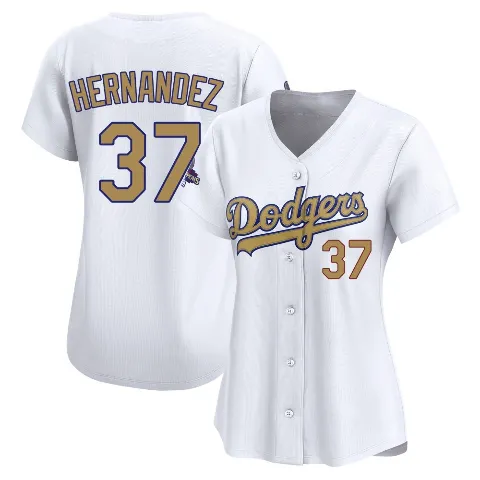 Women's Los Angeles Dodgers ＃37 Teoscar Hernandez Gold Limited White 2025 Collection Jersey